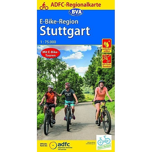 ADFC-Regionalkarte E-Bike-Region Stuttgart, 1:75.000, mit Tagestourenvorschlägen, reiß- und wetterfest, GPS-Tracks Download