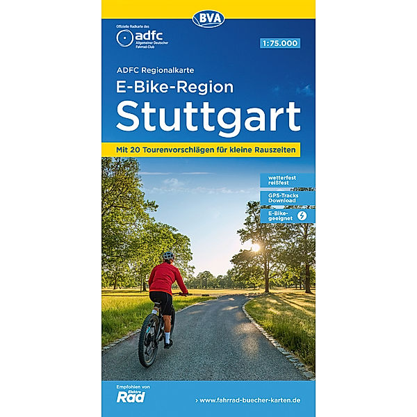 ADFC-Regionalkarte E-Bike-Region Stuttgart, 1:75.000, mit Tagestourenvorschlägen, reiß- und wetterfest, GPS-Tracks Download