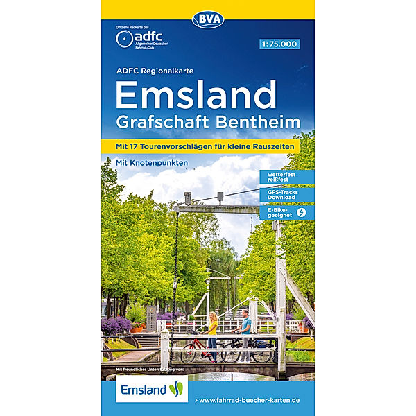 ADFC-Regionalkarte Emsland Grafschaft Bentheim, 1:75.000, mit Tagestourenvorschlägen, reiß- und wetterfest, E-Bike-geeignet, mit Knotenpunkten, GPS-Tracks Download