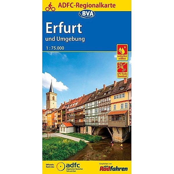 ADFC-Regionalkarte Erfurt und Umgebung, 1:75.000, mit Tagetourenvorschlägen, reiß- und wetterfest, E-Bike-geeignet, GPS-Tracks Download