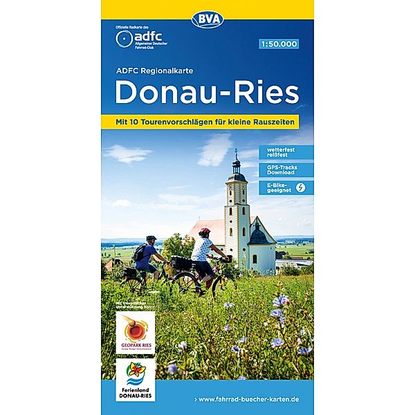 ADFC-Regionalkarte Ferienland Donau-Ries / Geopark Ries, 1:50.000, reiss- und wetterfest, GPS-Tracks Download