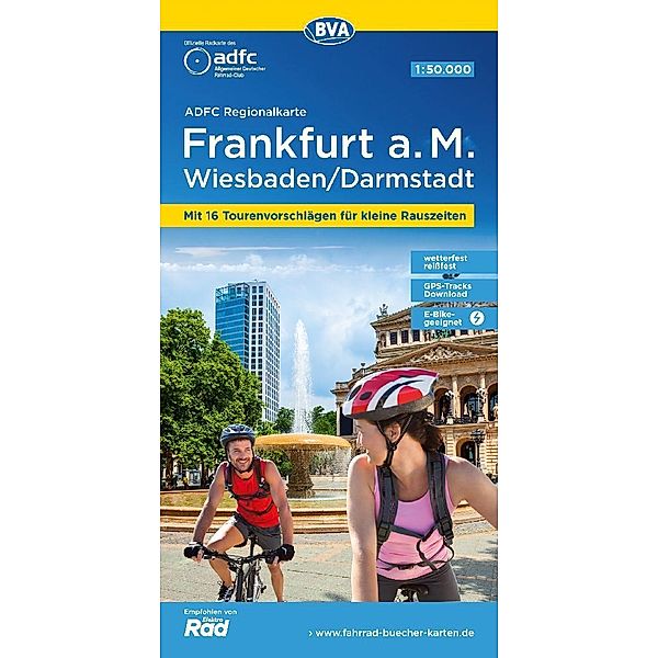 ADFC-Regionalkarte Frankfurt a. M. Wiesbaden /Darmstadt, 1:50.000, mit Tagestourenvorschlägen, reiss- und wetterfest, E-Bike-geeignet, GPS-Tracks-Download