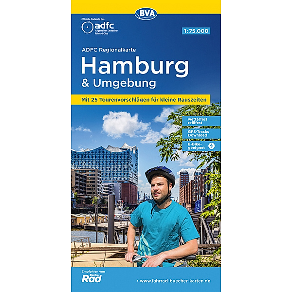 ADFC-Regionalkarte Hamburg und Umgebung, 1:75.000, mit Tagestourenvorschlägen, reiss- und wetterfest, E-Bike-geeignet, GPS-Tracks-Download