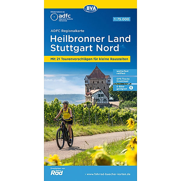 ADFC-Regionalkarte Heilbronner Land - Stuttgart Nord 1:75.000, reiß- und wetterfest, mit kostenlosem GPS-Download der Touren via BVA-website oder Karten-App