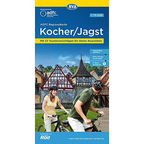 ADFC-Regionalkarte Kocher/ Jagst, 1:75.000, mit Tagestourenvorschlägen, reiß- und wetterfest, E-Bike-geeignet, GPS-Tracks-Download