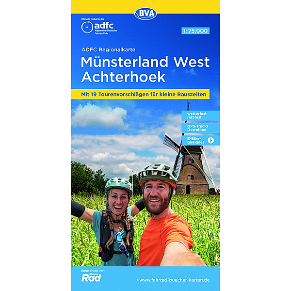 ADFC-Regionalkarte Münsterland West / Flusslandschaft Achterhoek, 1:75.000, mit Tagestourenvorschlägen, reiß- und wetterfest, E-Bike-geeignet, GPS-Tracks-Download