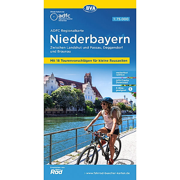 ADFC-Regionalkarte Niederbayern, 1:75.000, mit Tagestourenvorschlägen, reiss- und wetterfest, E-Bike-geeignet, GPS-Tracks Download