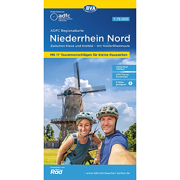 ADFC-Regionalkarte Niederrhein Nord, 1:75.000, mit Tagestourenvorschlägen, reiss- und wetterfest, E-Bike-geeignet, mit Knotenpunkten, GPS-Tracks Download