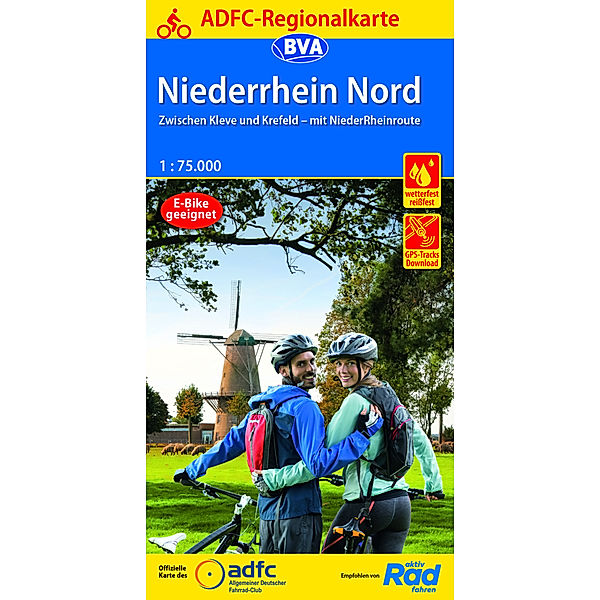 ADFC-Regionalkarte Niederrhein Nord mit Tagestouren-Vorschlägen, 1:75.000, reiß- und wetterfest, GPS-Tracks Download