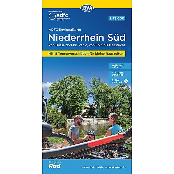 ADFC-Regionalkarte Niederrhein Süd 1:75.000, mit Tagestourenvorschlägen, reiss- und wetterfest, E-Bike-geeignet, mit Knotenpunkten, GPS-Tracks-Download
