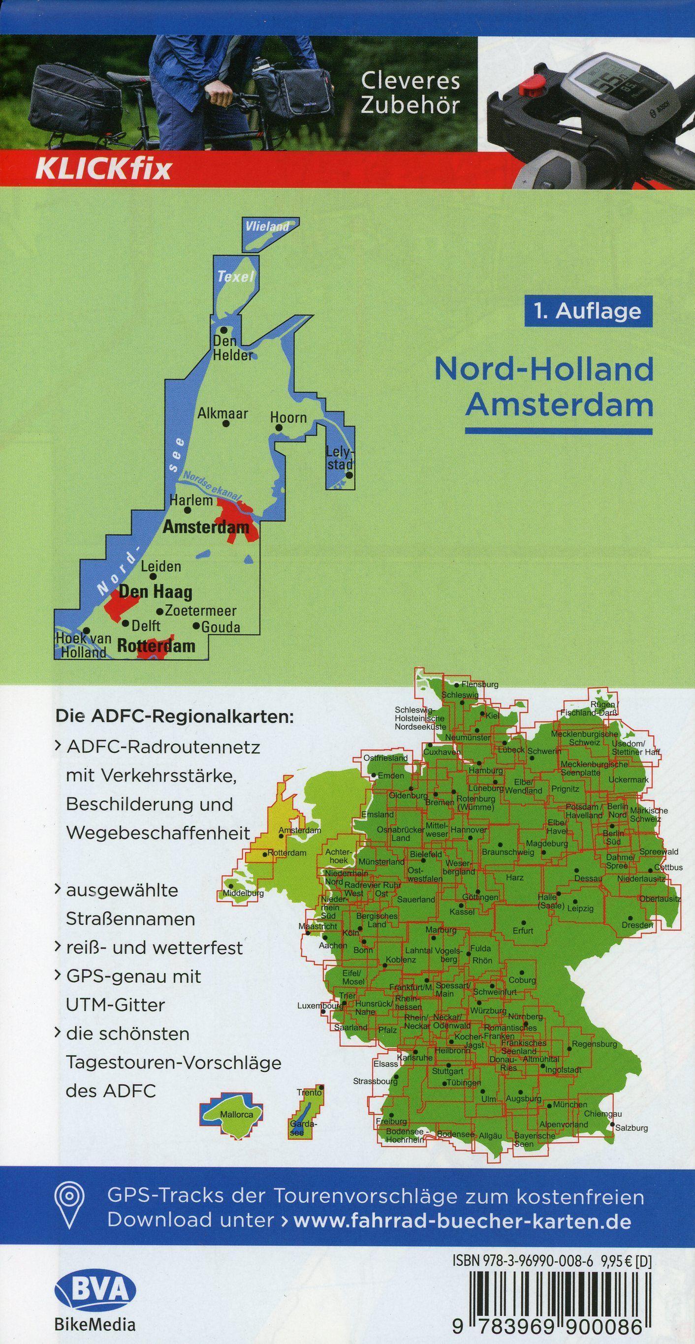 ADFC-Regionalkarte Nord-Holland Amsterdam 1:75.000 Von Hoek van Holland .. Knotenpunkten. GPS-Tracks Download reiß- und wetterfest E-Bike geeignet: Auf ans Meer ADFC-Regionalkarte 1:75000 