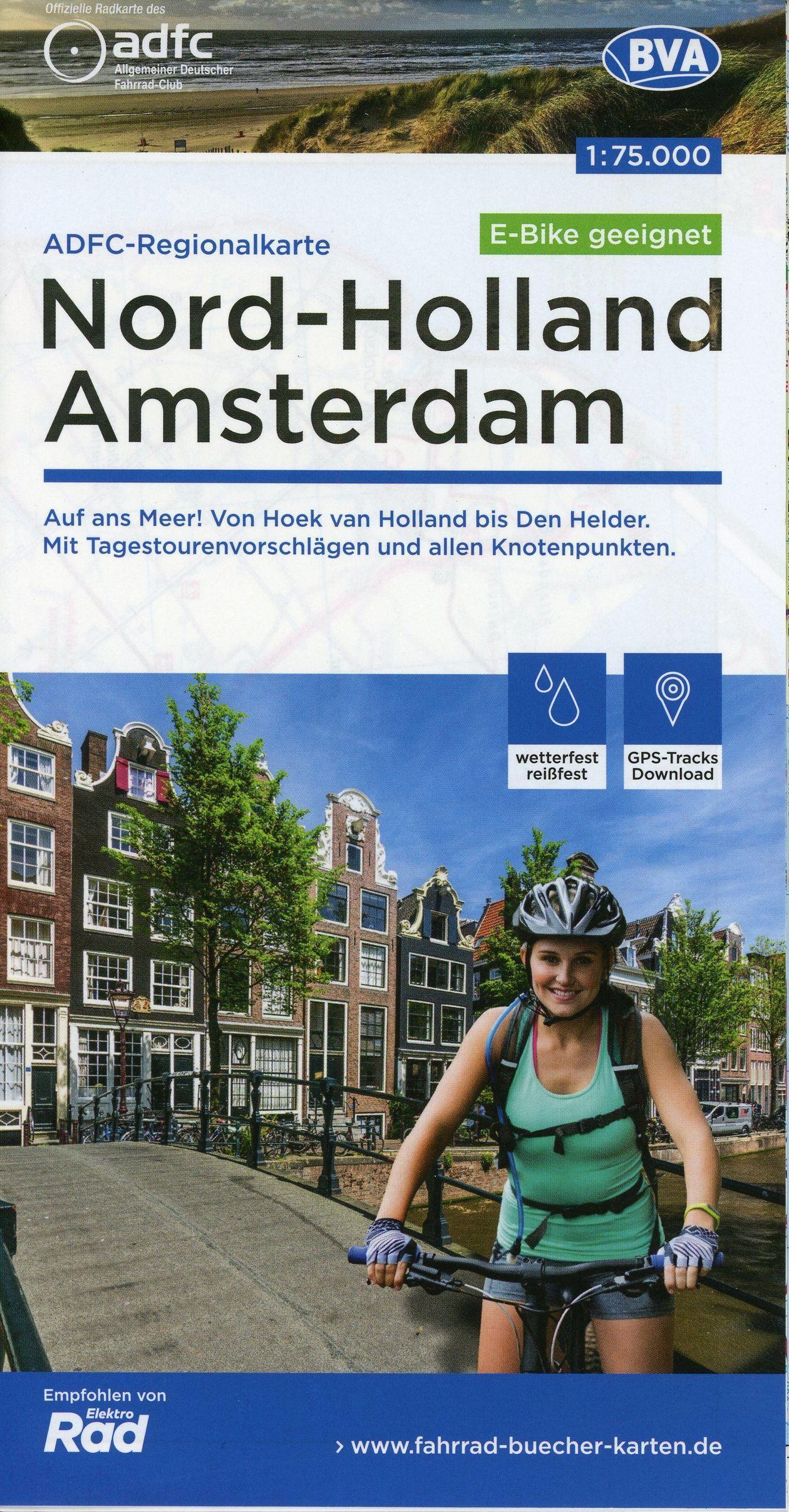 ADFC-Regionalkarte Nord-Holland Amsterdam 1:75.000, reiß- und wetterfest,  GPS-Tracks Download - E-Bike geeignet | Weltbild.at