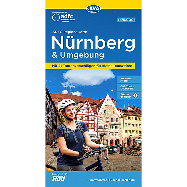 ADFC Regionalkarte Nürnberg & Umgebung mit Tourenvorschlägen, 1:75.000, reiss- und wetterfest, GPS-Tracks Download, E-Bike geeignet