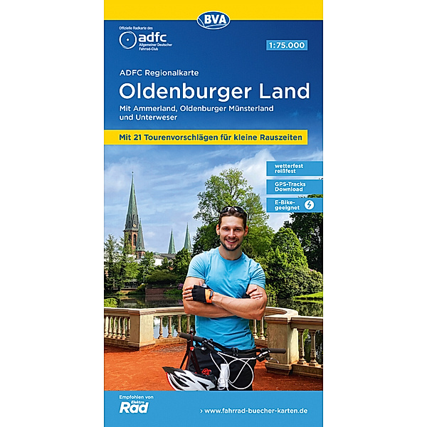 ADFC-Regionalkarte Oldenburger Land, 1:75.000, mit Tagestourenvorschlägen, mit Knotenpunkten, reiss- und wetterfest, E-Bike-geeignet, GPS-Tracks Download