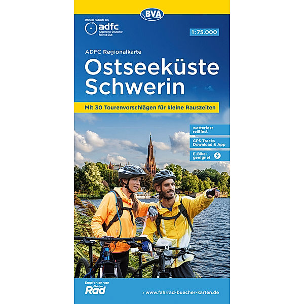 ADFC-Regionalkarte Ostseeküste Schwerin, 1:75.000, mit Tagestourenvorschlägen, reiß- und wetterfest, E-Bike-geeignet, GPS-Tracks-Download