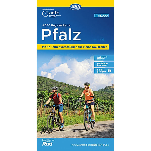 ADFC-Regionalkarte Pfalz, 1:75.000, mit Tagestourenvorschlägen, reiß- und wetterfest, E-Bike-geeignet, GPS-Tracks Download