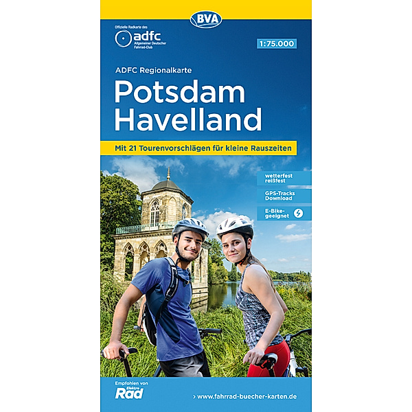 ADFC-Regionalkarte Potsdam Havelland, 1:75.000, mit Tagestourenvorschlägen, reiss- und wetterfest, E-Bike-geeignet, GPS-Tracks-Download