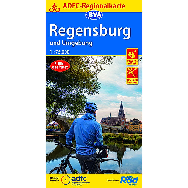 ADFC-Regionalkarte Regensburg und Umgebung mit Tagestouren-Vorschlägen, 1:75.000, reiss- und wetterfest, GPS-Tracks Download