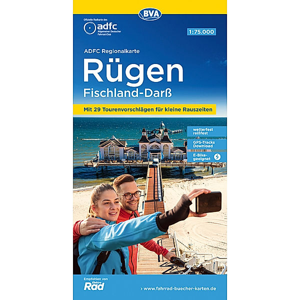 ADFC-Regionalkarte Rügen Fischland-Darß, 1:75.000, mit Tagestourenvorschlägen, reiß- und wetterfest, E-Bike-geeignet, GPS-Tracks-Download