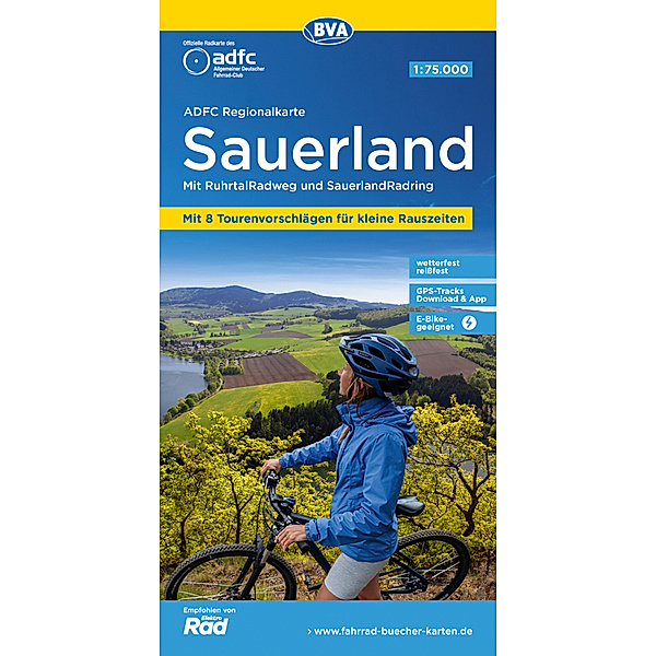 ADFC-Regionalkarte Sauerland mit Tagestouren-Vorschlägen, 1:75.000, reiss- und wetterfest, GPS-Tracks Download