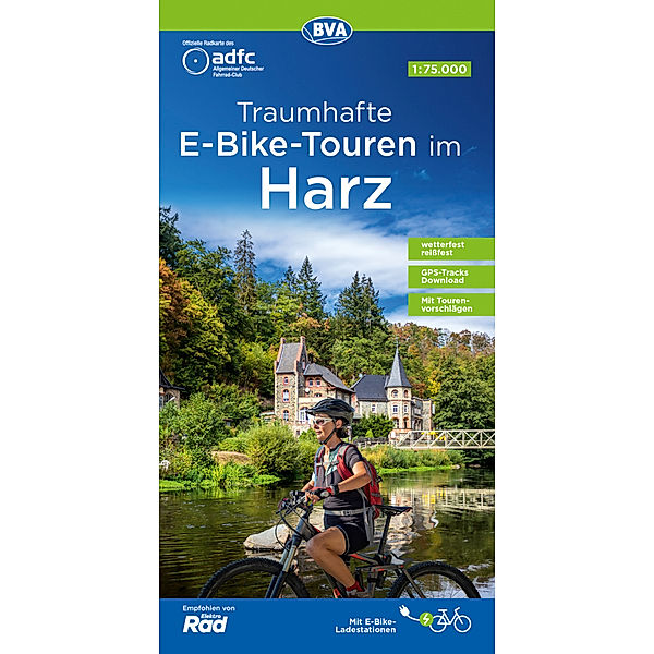 ADFC-Regionalkarte Traumhafte E-Bike-Touren im Harz, 1:75.000, mit Tagestourenvorschlägen, reiss- und wetterfest, GPS-Tracks Download