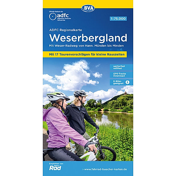 ADFC-Regionalkarte Weserbergland, 1:75.000, mit Tagestourenvorschlägen, reiss- und wetterfest, E-Bike-geeignet, GPS-Tracks Download