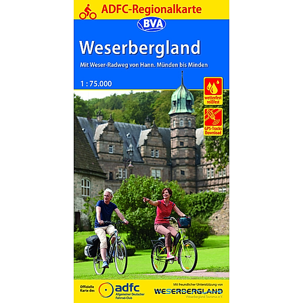 ADFC-Regionalkarte Weserbergland, 1:75.000, reiss- und wetterfest, GPS-Tracks Download