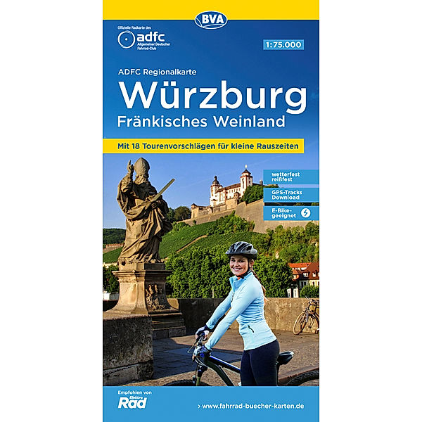 ADFC-Regionalkarte Würzburg Fränkisches Weinland, 1:75.000, mit Tagestourenvorschlägen, reiss- und wetterfest, E-Bike-geeignet, GPS-Tracks Download