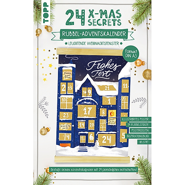 Adventskalender - 24 X-MAS SECRETS - Rubbel-Adventskalender - Leuchtende Weihnachtsfenster, frechverlag