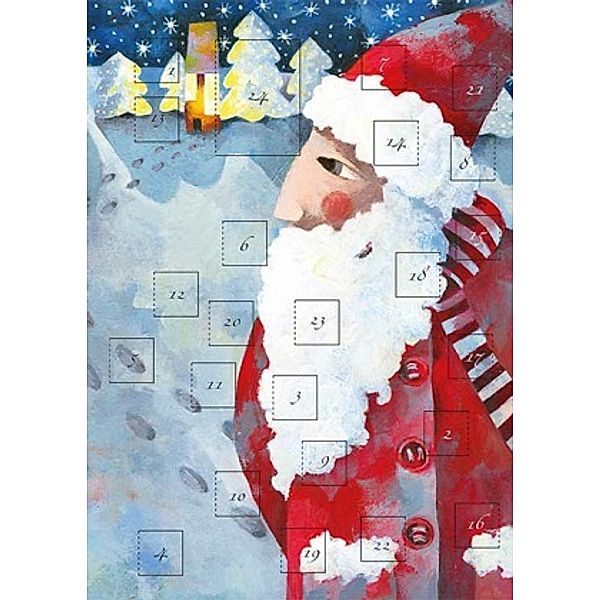 Adventskalender-Doppelkarte Weihnachtsmann im Schnee