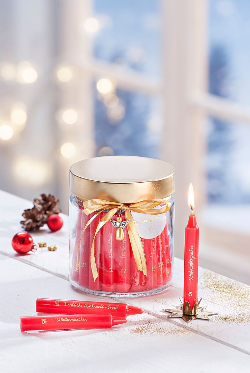 Adventskalender Lichterzauber mit 24 Wunsch-Kerzen im Glas Farbe: rot -  Kalender bestellen