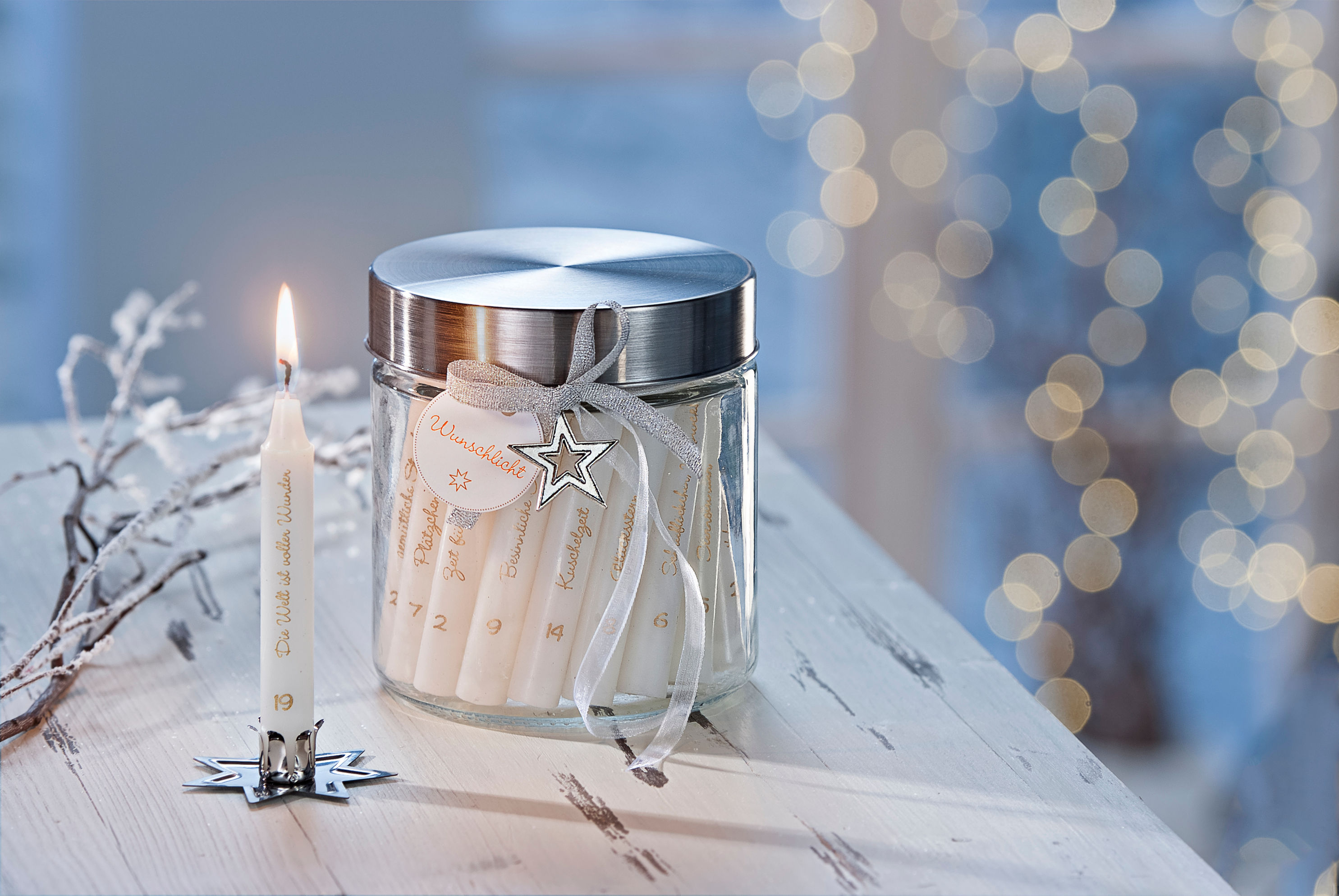 Adventskalender Lichterzauber mit 24 Wunsch-Kerzen im Glas Farbe: weiß -  Kalender bestellen