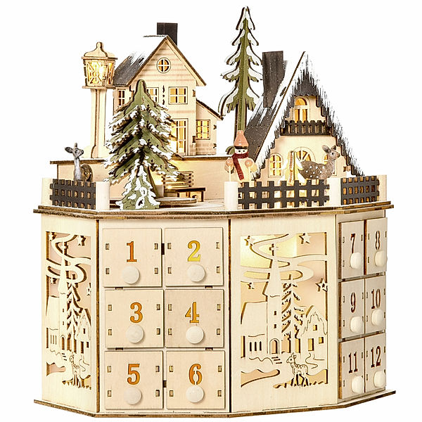 Homcom Adventskalender mit LED Lichtern und kleinem Dorf