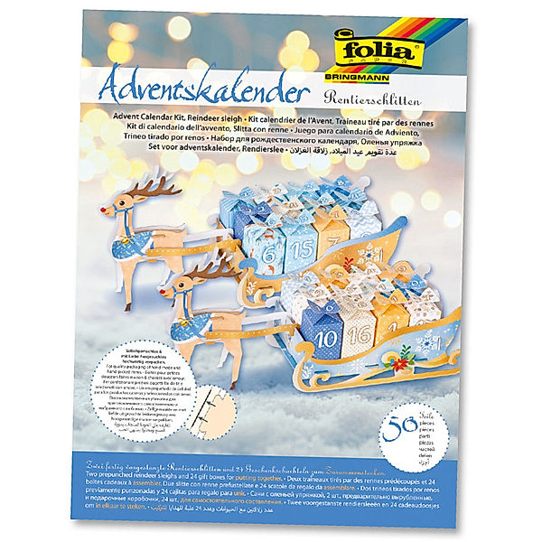 folia Adventskalender RENTIERSCHLITTEN 50-teilig in bunt