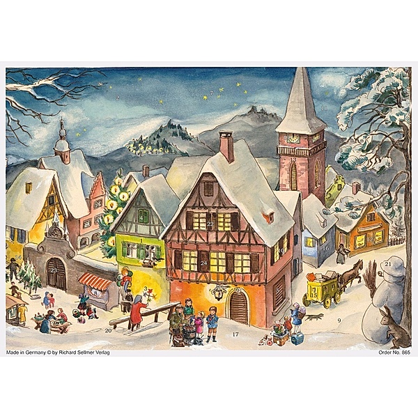Adventskalender Verschneites Dorf, E. Lörcher