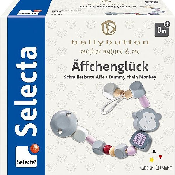 SCHMIDT SPIELE, Selecta Spielzeug Äffchenglück, rosa, Schnullerkette, 21 cm