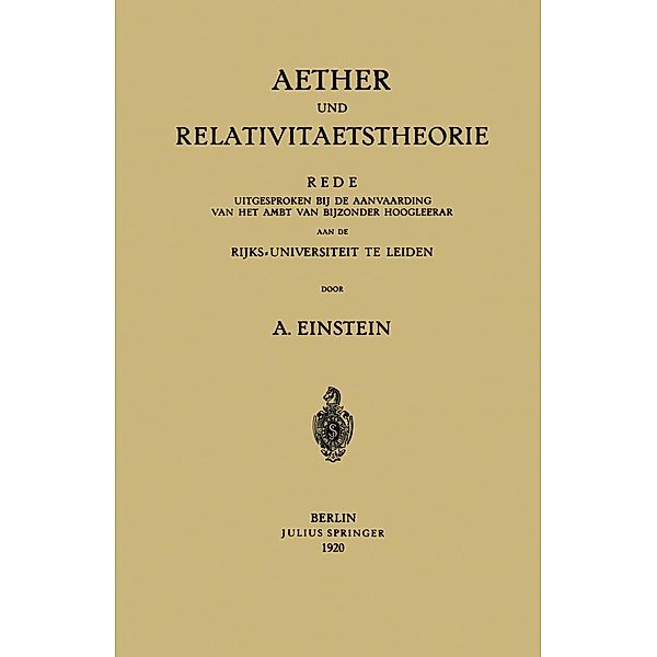 Aether und Relativitaetstheorie, Albert Einstein