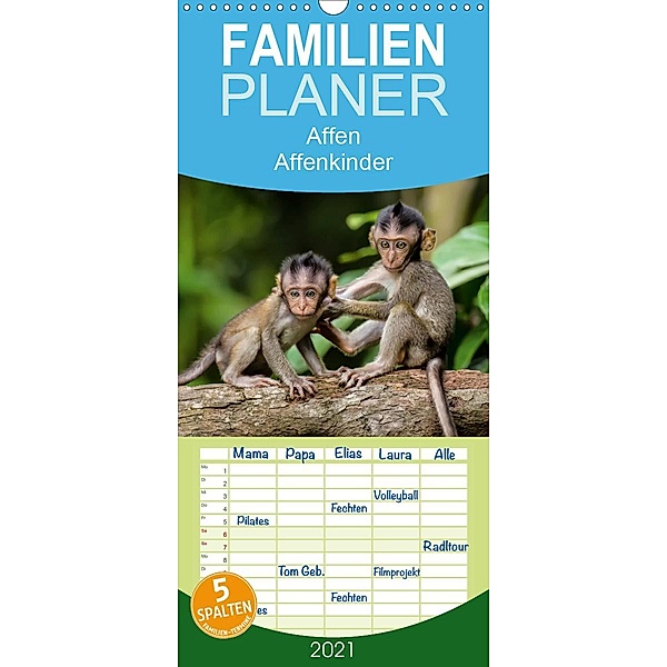 Affen - Affenkinder - Familienplaner hoch (Wandkalender 2021 , 21 cm x 45 cm, hoch), Peter Roder