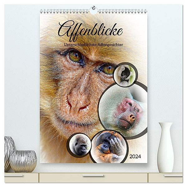 Affenblicke (hochwertiger Premium Wandkalender 2024 DIN A2 hoch), Kunstdruck in Hochglanz, Claudia Kleemann