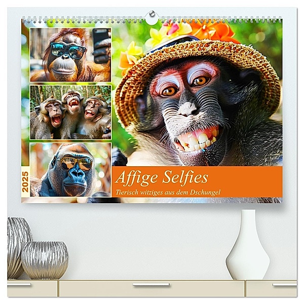Affige Selfies. Tierisch witziges aus dem Dschungel (hochwertiger Premium Wandkalender 2025 DIN A2 quer), Kunstdruck in Hochglanz, Calvendo, Rose Hurley