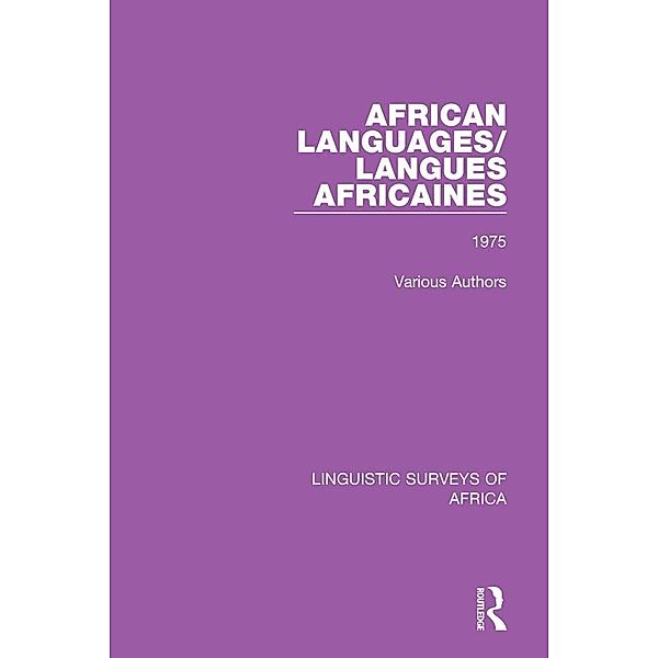 African Languages/Langues Africaines, Authors Various