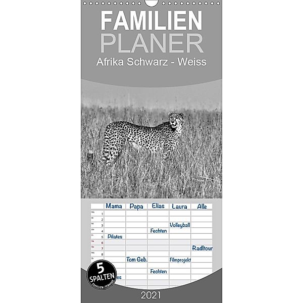 Afrika Schwarz - Weiss - Familienplaner hoch (Wandkalender 2021 , 21 cm x 45 cm, hoch), Angelika Stern