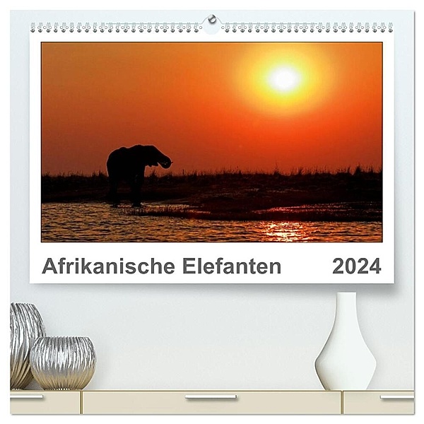 Afrikanische Elefanten (hochwertiger Premium Wandkalender 2024 DIN A2 quer), Kunstdruck in Hochglanz, Gerald Wolf