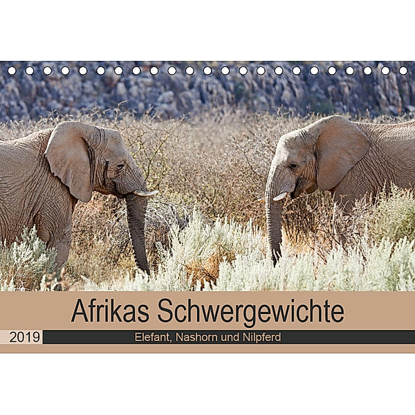 Afrikas Schwergewichte Elefant, Nashorn und Nilpferd (Tischkalender 2019 DIN A5 quer), Britta Kärcher