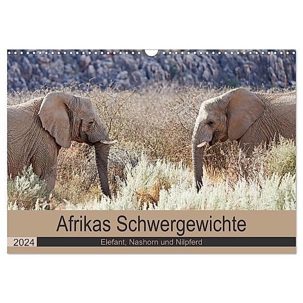 Afrikas Schwergewichte Elefant, Nashorn und Nilpferd (Wandkalender 2024 DIN A3 quer), CALVENDO Monatskalender, Britta Kärcher