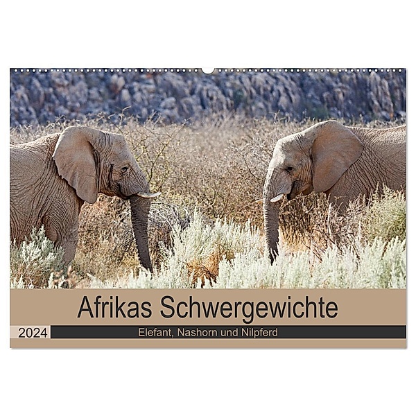 Afrikas Schwergewichte Elefant, Nashorn und Nilpferd (Wandkalender 2024 DIN A2 quer), CALVENDO Monatskalender, Britta Kärcher