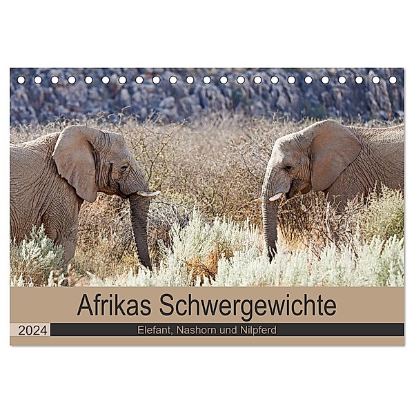 Afrikas Schwergewichte Elefant, Nashorn und Nilpferd (Tischkalender 2024 DIN A5 quer), CALVENDO Monatskalender, Britta Kärcher