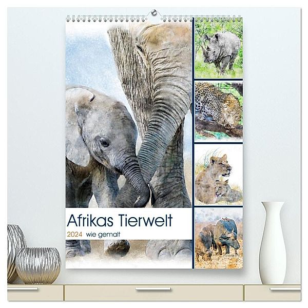 Afrikas Tierwelt - wie gemalt (hochwertiger Premium Wandkalender 2024 DIN A2 hoch), Kunstdruck in Hochglanz, Michael Voss, Doris Jachalke