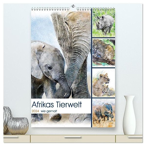 Afrikas Tierwelt - wie gemalt (hochwertiger Premium Wandkalender 2024 DIN A2 hoch), Kunstdruck in Hochglanz, Michael Voß, Doris Jachalke