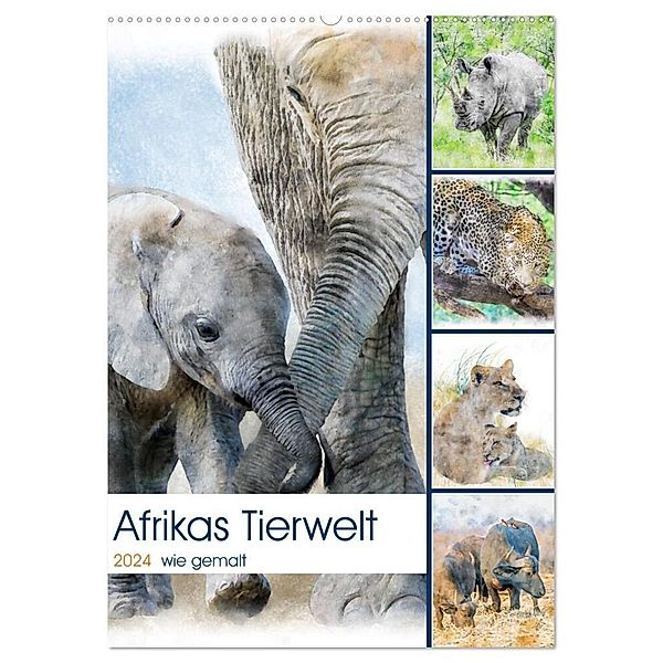 Afrikas Tierwelt - wie gemalt (Wandkalender 2024 DIN A2 hoch), CALVENDO Monatskalender, Michael Voss, Doris Jachalke